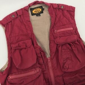 VTG Woolrich Fishing Vest Mens Size Large Maroon Outdoors Hunting Pockets Cotton
